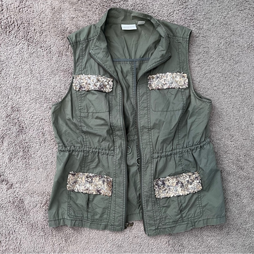 Chico’s Green Sequin-Embellished Vest Size 2